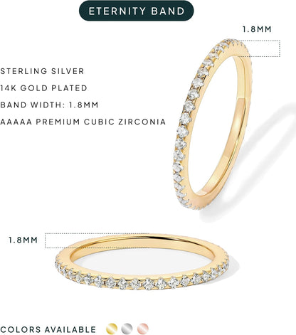 Gold Plated Solid 925 Sterling Silver CZ Simulated Diamond Stackable Ring Eternity Bands for Women
